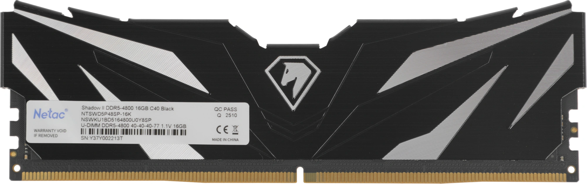 Память DDR5 16GB 4800MHz Netac NTSWD5P48SP-16K Shadow II RTL Gaming PC5-38400 CL40 DIMM 288-pin 1.1В Intel с радиатором Ret