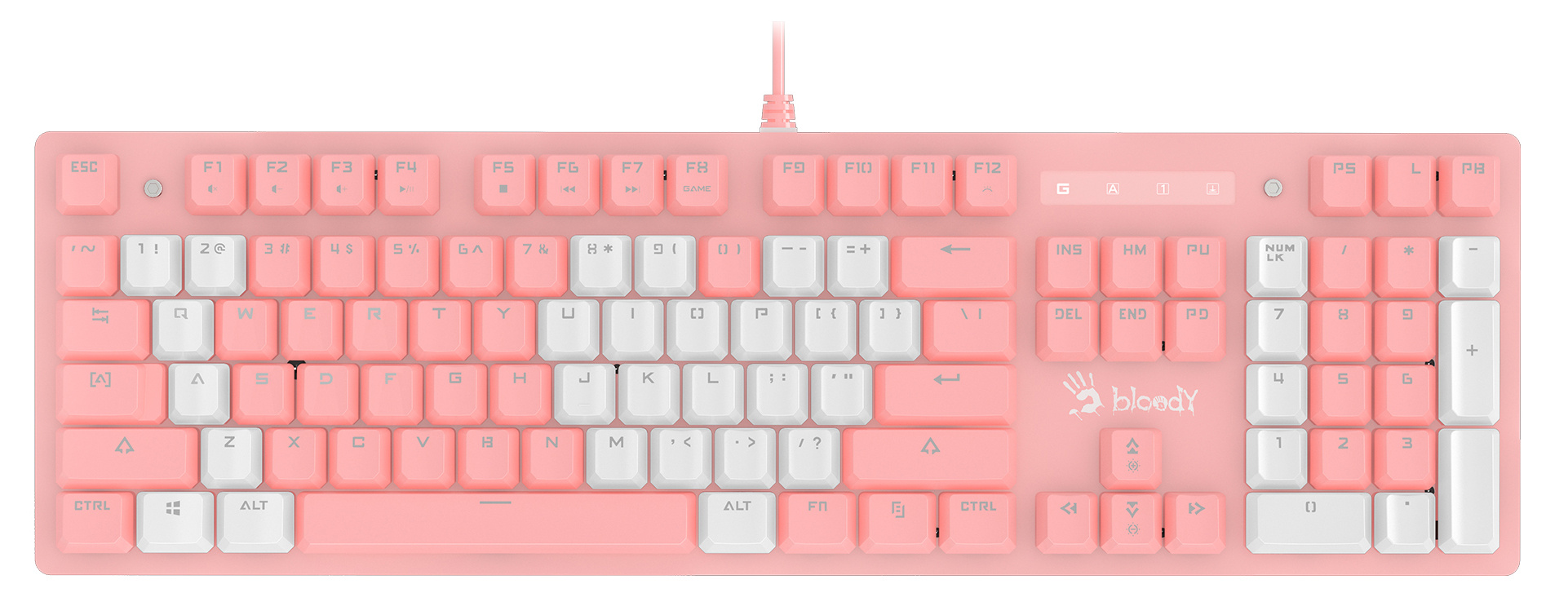 Клавиатура A4Tech B800 Dual Color механическая белый/белый USB for gamer LED (B800 PINK) кабель 1.8м