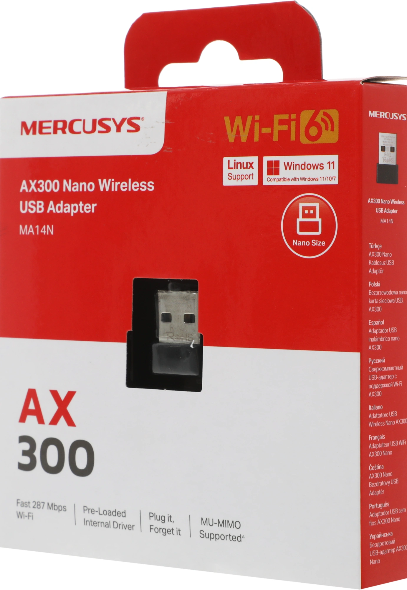 Сетевой адаптер Wi-Fi Mercusys MA14N AX300 USB 2.0 (ант.внутр.) 1ант.