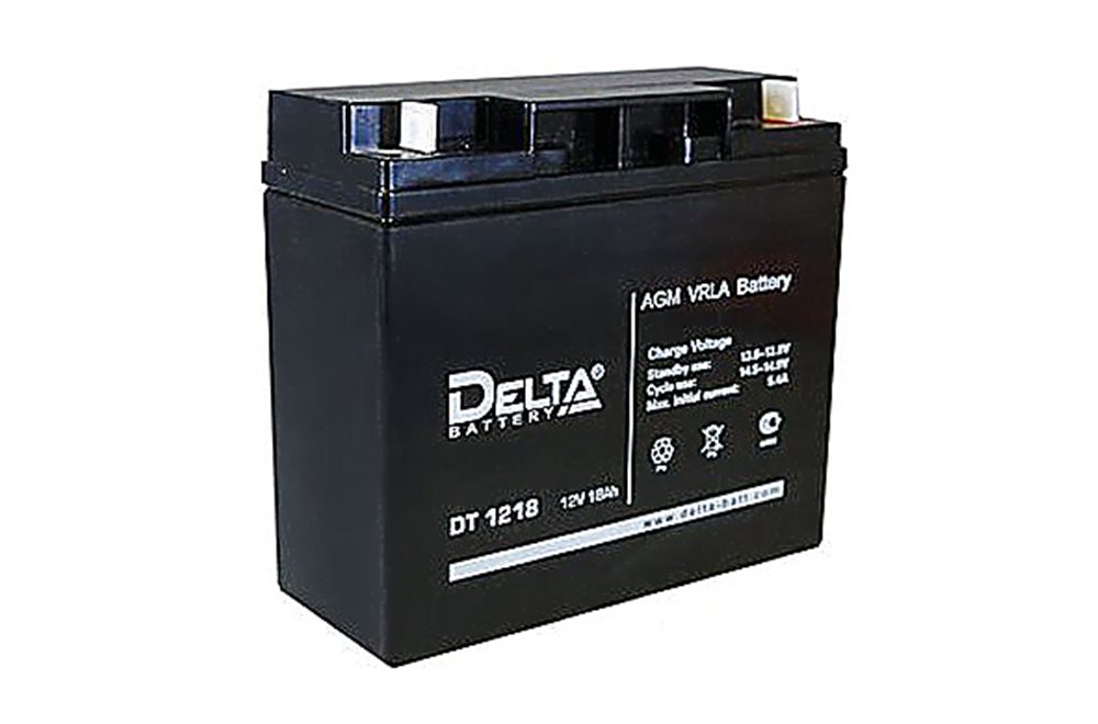 DT 1218 - Аккумулятор Delta герметичный свинцово-кислотный, 12В/18Ач, клеммы под болт с гайкой 5.5 мм, 182х76х167мм, 5,8кг