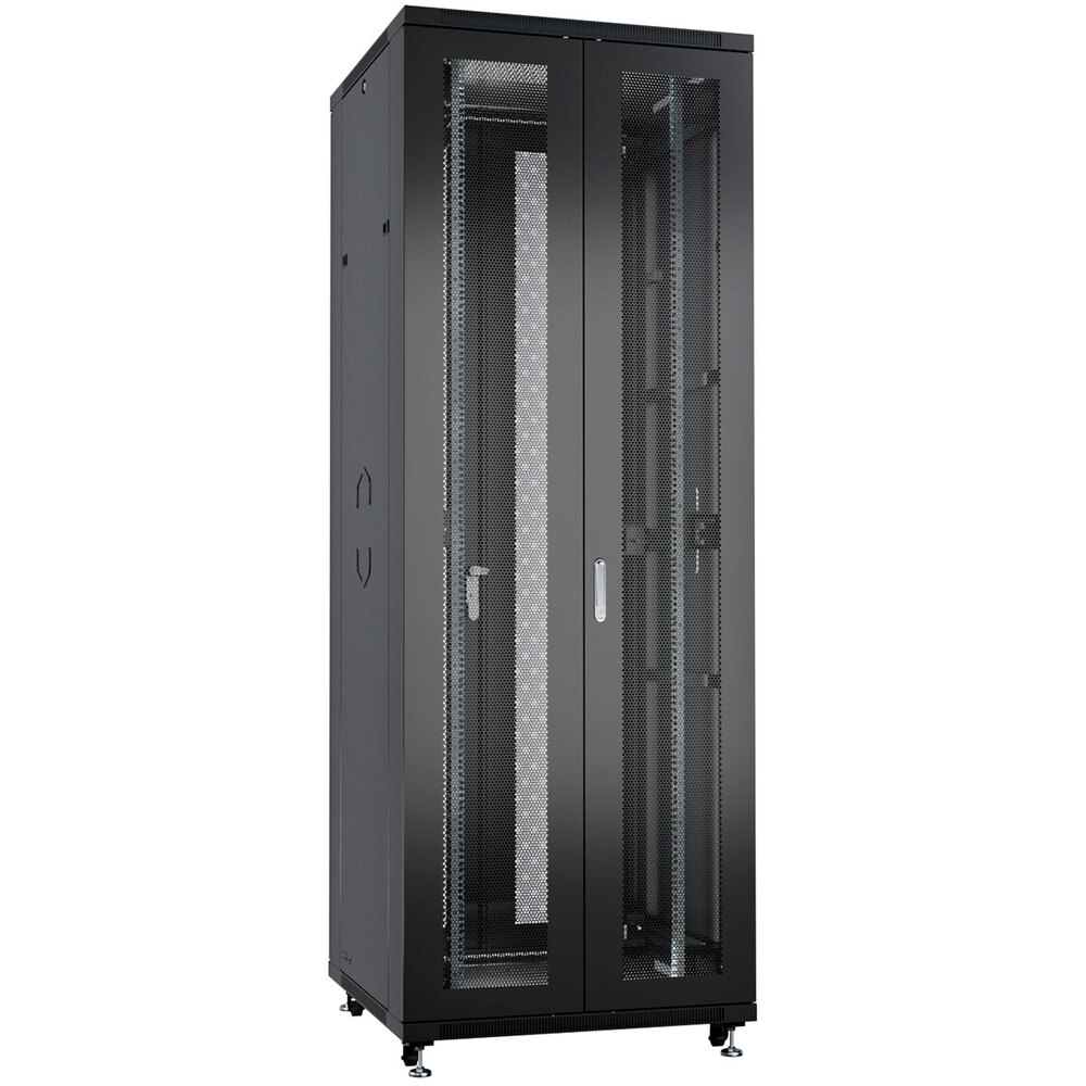 Cabeus ND-05C-42U80/120-BK - Шкаф монтажный телекоммуникационный 19" напольный для распределительного и серверного оборудования 42U 800x1200x2055mm (ШхГхВ) передняя и задняя двойные перфорированные двери, ручки с замком, цвет черный (RAL 9004)