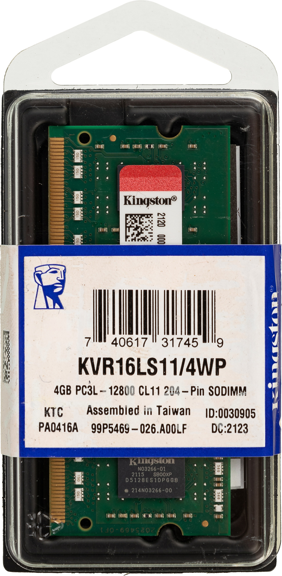 Память DDR3L 4Gb 1600MHz Kingston KVR16LS11/4WP VALUERAM RTL PC3-12800 CL11 SO-DIMM 204-pin 1.35В single rank Ret