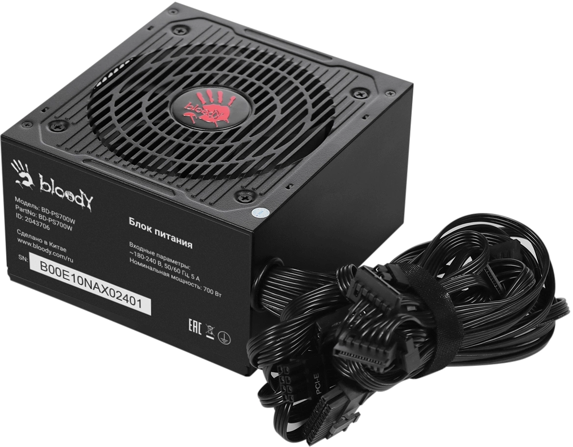 Блок питания Bloody ATX 700W BD-PS700W 80+ white (20+4pin) APFC 120mm fan 6xSATA RTL