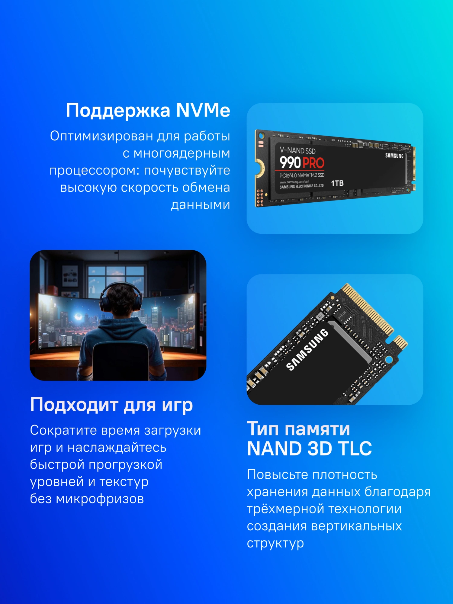 Накопитель SSD Samsung PCIe 4.0 x4 1TB MZ-V9P1T0BW 990 Pro M.2 2280