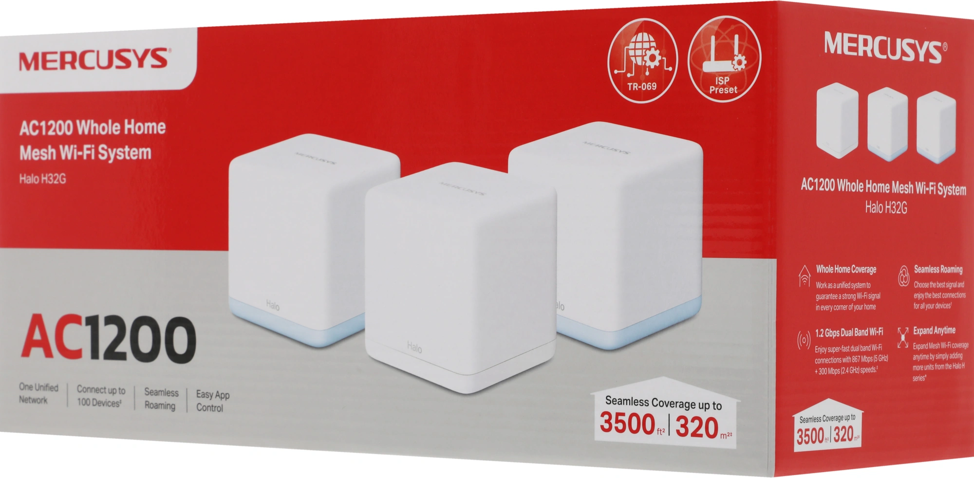 Бесшовный Mesh роутер Mercusys Halo H32G(3-pack) AC1200 100/1000/10000BASE-T белый (упак.:3шт)