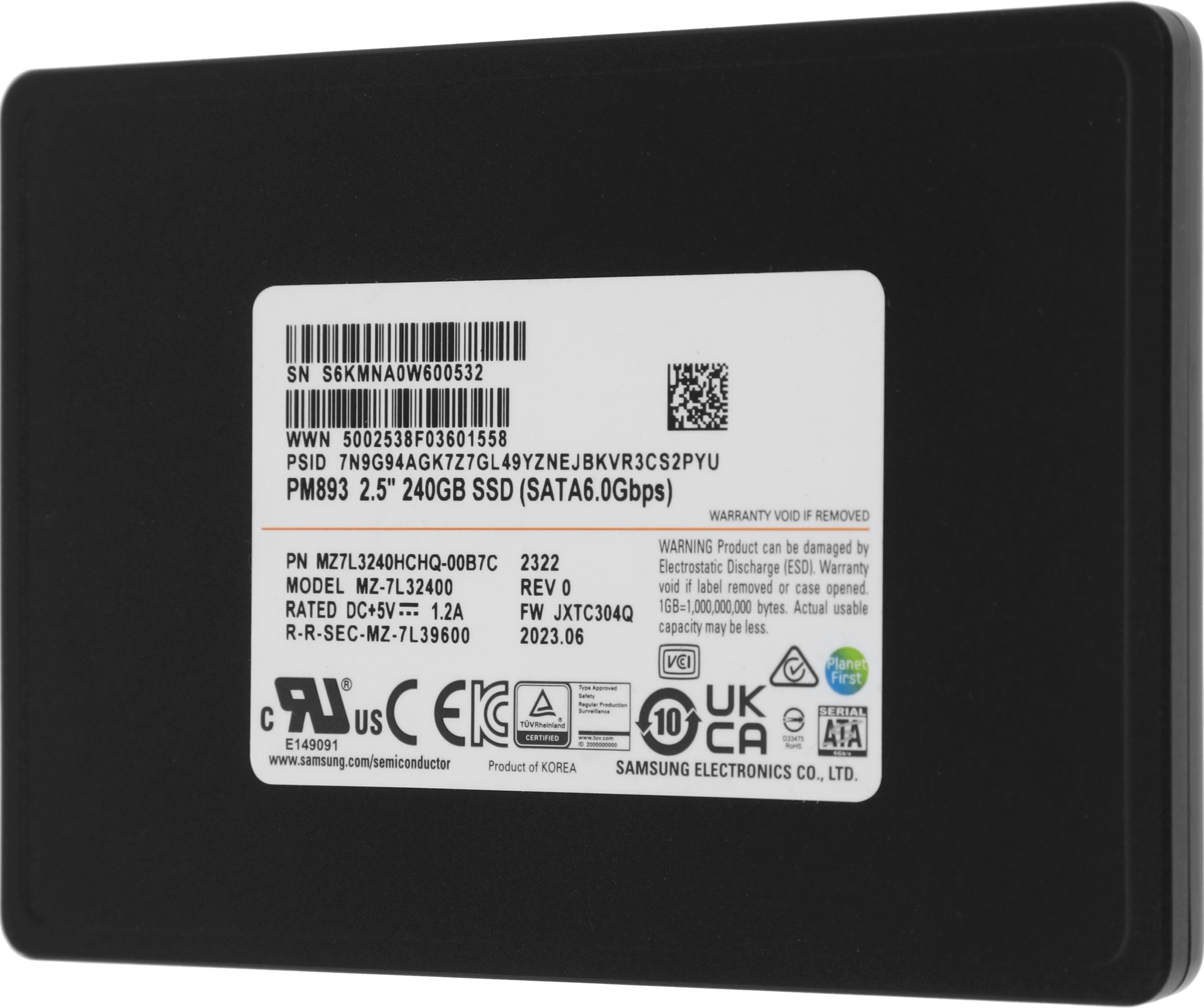 Накопитель SSD Samsung SATA-III 240GB MZ7L3240HCHQ-00B7C PM893 2.5" 1 DWPD OEM
