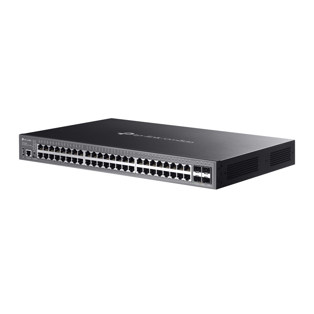 SG5452XMPP - Omada 48-портовый гигабитный управляемый стекируемый PoE++ коммутатор Lite L3 c 4 слотами 10G SFP+. Порты: 40 х гигабитных порта PoE+, 8 х гигабитных портов PoE++ (до 90 Вт на порт), 4 х слота 10G SFP+, консольный порт RJ45/USB Type-C, 1 х по