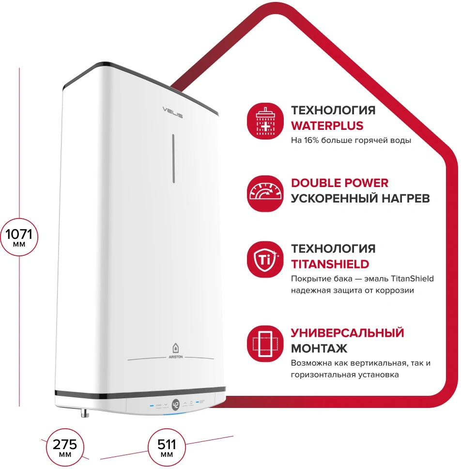 Водонагреватель Ariston Velis Tech PW ABSE 80 2.5кВт 80л электрический настенный/белый