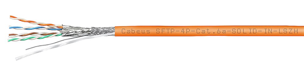 Cabeus SFTP-4P-Cat.6a-SOLID-IN-LSZH - Кабель витая пара, категория 6a (10GBE) S/FTP, 4 пары (23 AWG), одножильный (solid), каждая пара в экране, общий экране, общий экран - сетка, LSZH 305