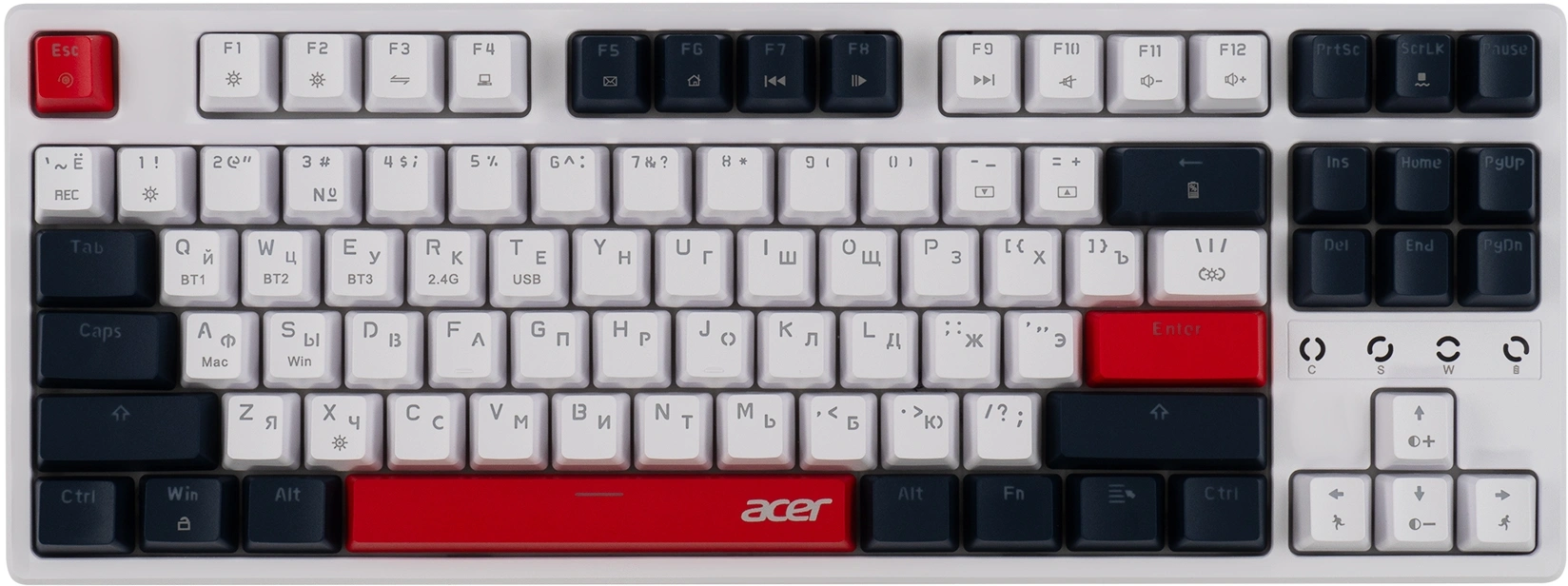 Клавиатура Acer OKR302 механическая белый USB беспроводная BT/Radio for gamer LED (ZL.KBDEE.016) кабель 1.6м