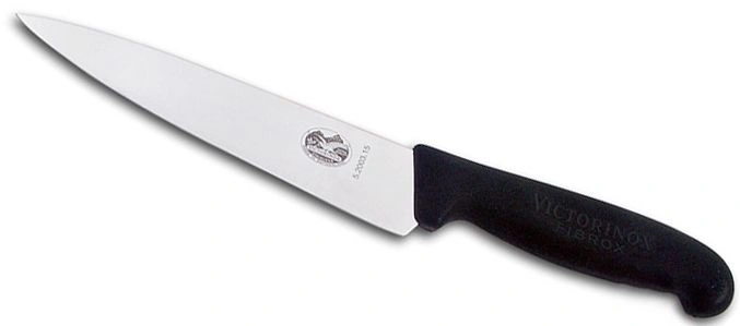 Нож кухонный Victorinox Fibrox (5.2003.15) стальной разделочный лезв.150мм прямая заточка черный блистер