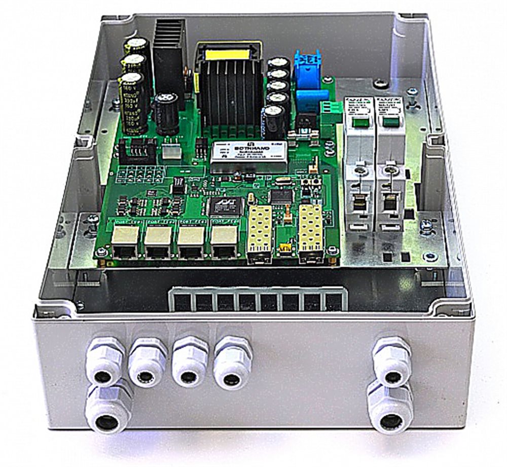 PSW-2G+ - Уличный гигабитный оптический коммутатор TFortis с технологией РоЕ+; SFP 1000Base-X - 2 порта, RJ-45 10/100Base-Tx (PoE+ 60 Вт)- 4 порта; Суммарно 160 Вт; Поддержка Passive PoE