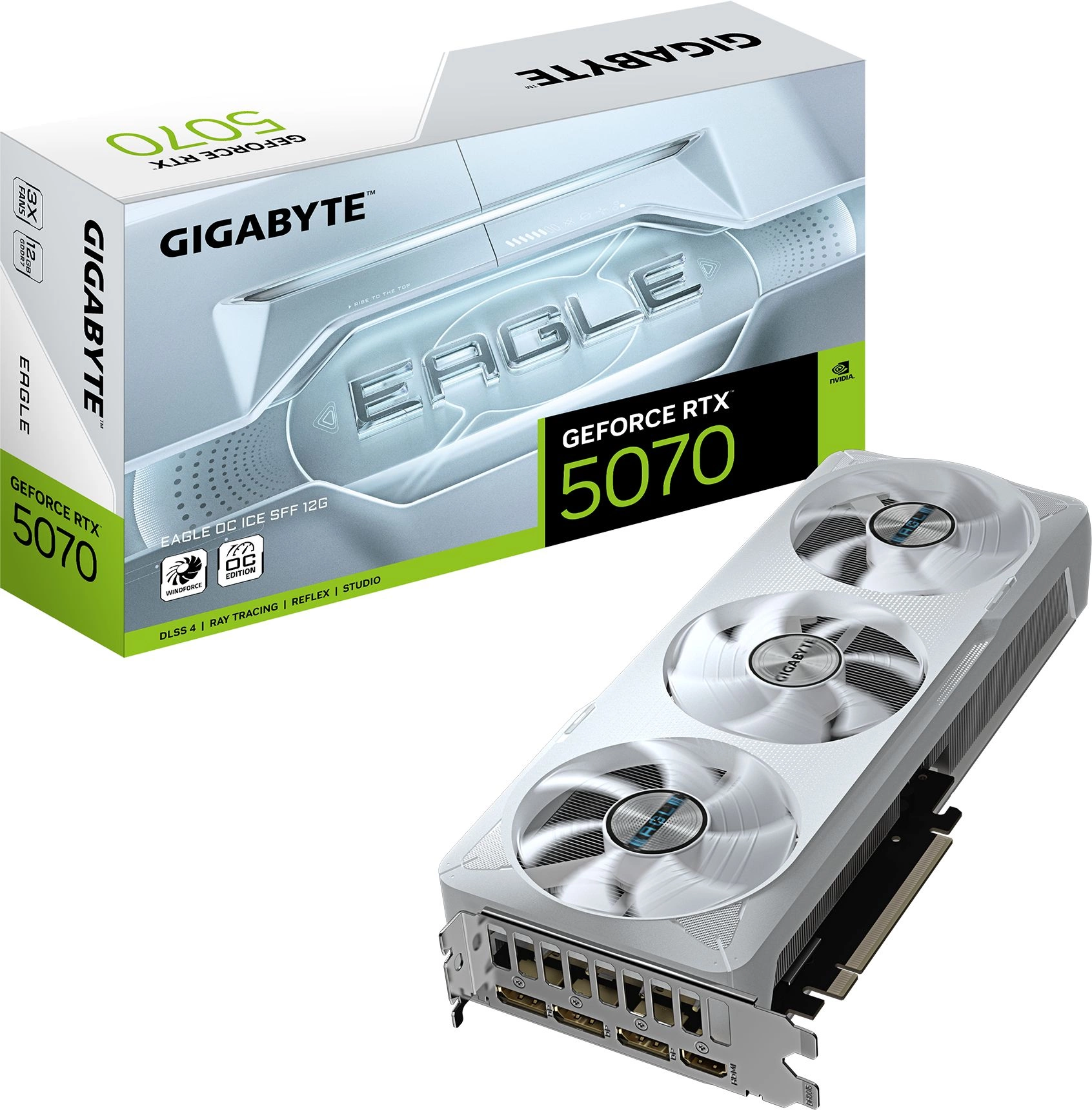 Видеокарта Gigabyte PCI-E 5.0 GV-N5070EAGLEOC ICE-12GD 1.0 NVIDIA GeForce RTX 5070 12Gb 192bit GDDR7 2587/28000 HDMIx1 DPx3 HDCP Ret