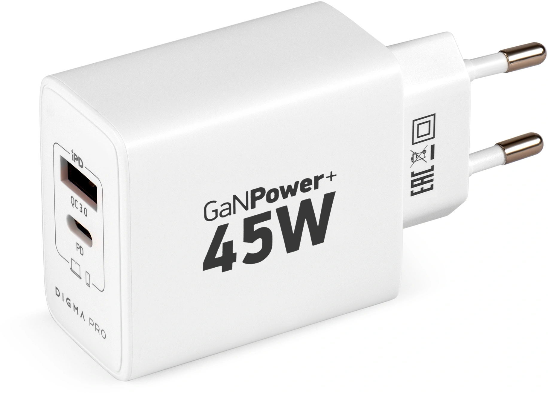 Сетевое зар./устр. Digma Pro DPW4A 45W 3A (PD+QC) USB-C/USB-A универсальное белый (DPW4A5GX11WH)