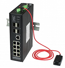 SW-80804/ILS(port 90W,300W) - Osnovo коммутатор промышленный управляемый (L2+) HiPoE Gigabit Ethernet на 8GE PoE + 4 GE SFP порта с функцией мониторинга температуры/ влажности/ напряжения.