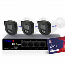 Комплект: 3 камеры TR-Lite L2B5 + Коммутатор TR-NS1106-60-4POE + TRASSIR Облако 3000