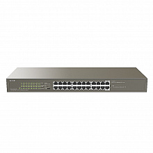 Tenda TEG1124P-24-250W - Коммутатор PoE неуправляемый, 24 порта PoE 10/100/1000 Мбит/с Base-TX. Порты 1–24 соответствуют стандарту IEEE 802.3af/at (PoE на порт до 30 Вт). Бюджет PoE 225 Вт, грозозащита портов 6 кВ.