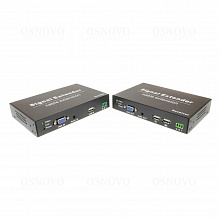 TA-VKMDA+RA-VKMDA - Комплект для передачи VGA, USB, RS232 и аудио по кабелю витой пары до 120м OSNOVO. Максимальное разрешение сигнала до 1920x1080(60Гц). Порты USB предназначены только для подключения клавиатуры и мыши. Передатчик: Вх.-VGA/USB(A)/TRS3.5м