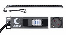 Cabeus PDU-16-20S-B - Блок розеток для 19" шкафов, вертикальный, 20 розеток Schuko, 16А, автомат защиты, алюминиевый корпус, шнур с вилкой Schuko 2 м