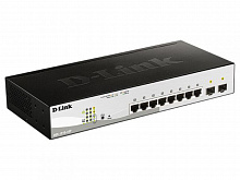 DGS-1210-10P/FL1A Управляемый L2 коммутатор D-Link с 8 портами 10/100/1000Base-T и 2 портами 1000Base-X SFP (8 портов PoE 802.3af/at, PoE бюджет 65 Вт)