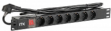 PH12-7D1-P ITK PDU 7 розеток DIN49440 (нем. станд.) с LED выключателем, 1U, шнур 2м вилка DIN49441 (нем. станд.), профиль из ПВХ, черный