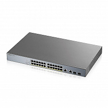 GS1350-26HP - L2 коммутатор управляемый PoE+ для IP-видеокамер Zyxel, 24xGE PoE+, 2xCombo (SFP/RJ-45), бюджет PoE 375 Вт, дальность передачи питания до 250 м, автоперезагрузка PoE-портов