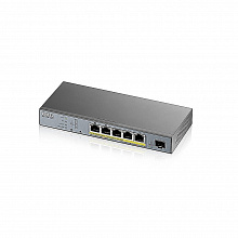 GS1350-6HP - L2 коммутатор управляемый PoE+ для IP-видеокамер Zyxel, 4xGE PoE+, 1xGE PoE++ (802.3bt), 1xSFP, бюджет PoE 60 Вт, дальность передачи питания до 250 м, автоперезагрузка PoE-портов
