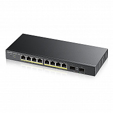 GS1900-10HP - Коммутатор Smart L2 PoE+ Zyxel GS1900-10HP, 8xGE PoE+, 2xSFP, настольный, бесшумный, бюджет PoE 77 Вт