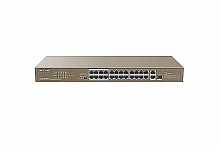 IP-COM F1126P-24-250W - Коммутатор PoE неуправляемый 26 портовый. 24 порта PoE 10/100 Мбит/c (IEEE 802.3at/af) до 30Вт на порт + 2 порта Ethernet 10/100/1000 Мбит/c Base-T + 1 порт SFP 10/100/1000 Мбит/c Base-X. Бюджет PoE 230Вт. Грозозащита на порт 6 кВ.