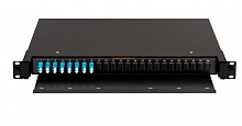 NMF-RP16LCUS2-TS-P1-1U-BK - Оптический кросс NIKOMAX 19" Premium Line, 1U, укомплектованный на 16 портов LC/UPC (8 двойных LC/UPC адаптеров), SM 9/125 OS2, выдвижной, с полкой,  черный, в комплекте: адаптеры, монтажные шнуры 1м, сплайс-кассета с крышкой, 