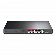 TL-SL1218MP - Неуправляемый коммутатор PoE+ TP-Link на 16 портов 10/100 Мбит/с и 2 гигабитных порта, бюджет PoE до 192 Вт