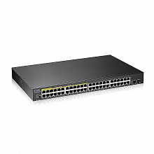 GS190048HPV2 - Коммутатор Zyxel сетевой L2 управляемый Smart; 48 портов RJ45 1000 Мбит/с; 48 портов РоЕ; 2 порта SFP; поддержка стандартов 802.3af и 802.3at; бюджет PoE 170 Вт