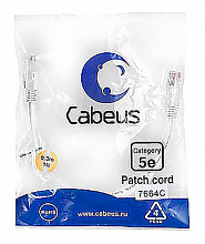 Cabeus PC-UTP-RJ45-Cat.5e-0.3m-WH-LSZH Патч-корд U/UTP, категория 5е, 2xRJ45/8p8c, неэкранированный, белый, LSZH, 0.3м
