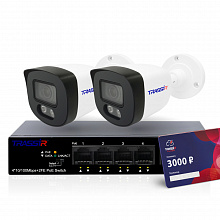Комплект: 2 камеры TR-Lite L2B5 + Коммутатор TR-NS1106-60-4POE + TRASSIR Облако 3000