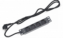 Cabeus PDU-4P-2EU Блок евророзеток для 10" шкафов, горизонтальный, 4 розетки, 16 A, без выключателя, алюминиевый корпус, шнур 2 м, вилка немецкий стандарт