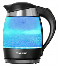 Чайник электрический Starwind SKG2218 1.8л. 2200Вт голубой/черный корпус: стекло/пластик