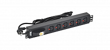 PH21-06C19-11 - ITK Блок розеток PDU 6 C19 с фиксатором вилки с автоматом на 16А 1,5U кабель 3м вилка немецкий стандарт алюминиевый профиль черный