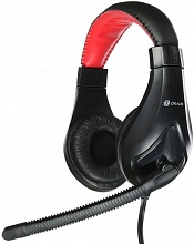 Наушники с микрофоном Оклик HS-L100 черный/красный 2м накладные оголовье (359485)