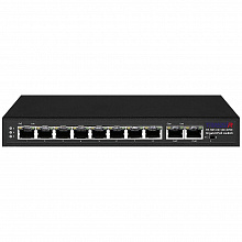 TR-NS1410-120-8POE - Неуправляемый коммутатор TRASSIR с 8 PoE портами (10/100/1000 Мбит/с (Base-T)) 2 Uplink (10/100/1000 Мбит/с (Base-T)), стандарты PoE EEE802.3af, EEE802.3at, EEE802.3bt, максимальная мощность на порт 90Вт, общая - 120 Вт.