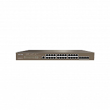Tenda TEG5328P-24-410W - Коммутатор PoE управляемый Layer-3, 24 порта PoE 10/100/1000 Мбит/с Base-T Ethernet + 4 порта Base-X SFP 1000 Мбит/с и 1 Консольный порт. Бюджет PoE до 370 Вт, грозозащита портов 6 кВ.
