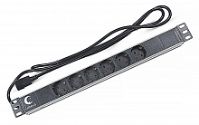 Cabeus PDU-6P-2IEC Блок розеток для 19" шкафов,горизонтальный,6 розеток, 10А, без выключателя, шнур 2м,алюминиевый корпус, вилка IEC 320 С14