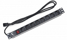 Cabeus PDU-8P-2IEC - Блок евророзеток для 19" шкафов, горизонтальный, 8 розеток, 10 A, выключатель, алюминиевый корпус, шнур 2 М, вилка IEC 320 C14