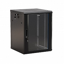 Hyperline TWB-0945-GP-RAL9004 Шкаф настенный 19-дюймовый (19"), 9U, 500x600х450мм, стеклянная дверь с перфорацией по бокам, ручка с замком, цвет черный (RAL 9004) (разобранный)