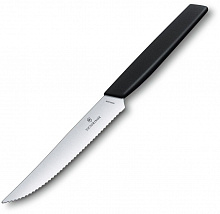 Нож кухонный Victorinox Swiss Modern (6.9003.12W) стальной столовый для стейка лезв.120мм серрейт. заточка черный