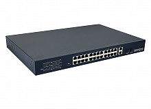 NS-SW-24F2G-P - Коммутатор PoE NST Fast Ethernet. Порты: 24 x FE (10/100 Base-T) с поддержкой PoE (IEEE 802.3af/at), 2 x GE Combo Uplink (RJ45 + SFP). Мощность PoE на порт - до 30W. Суммарная мощность PoE до 385W