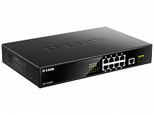 DGS-1010MP/A1A Неуправляемый коммутатор D-Link с 9 портами 10/100/1000Base-T, 1 портом 1000Base-X SFP, функцией энергосбережения и поддержкой QoS (8 портов с поддержкой PoE 802.3af/802.3at (30 Вт)